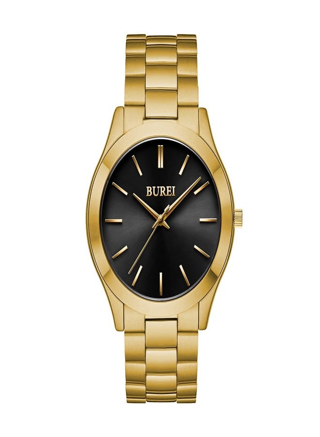 BUREI Men Watches Fashion Business Stainless Steel Analog Quartz Waterproof Watches for Men All Black，Gifts for Dad, Golden, Classic, stylish, elegant, easy to read, simple - Image 1