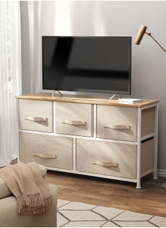 Sharpdo SHARPDO Fabric Storage Cabinet, Bedroom Dresser with 5 Drawers, Console Storage Table Clothing Organizer with Wooden Top and Easy Pull Handles, Suitable for Closet Living Room Nursery Hallway 100*30*55.5cm  - Image 3