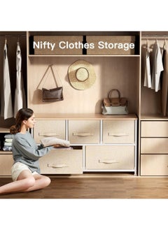 Sharpdo SHARPDO Fabric Storage Cabinet, Bedroom Dresser with 5 Drawers, Console Storage Table Clothing Organizer with Wooden Top and Easy Pull Handles, Suitable for Closet Living Room Nursery Hallway 100*30*55.5cm  - Image 5