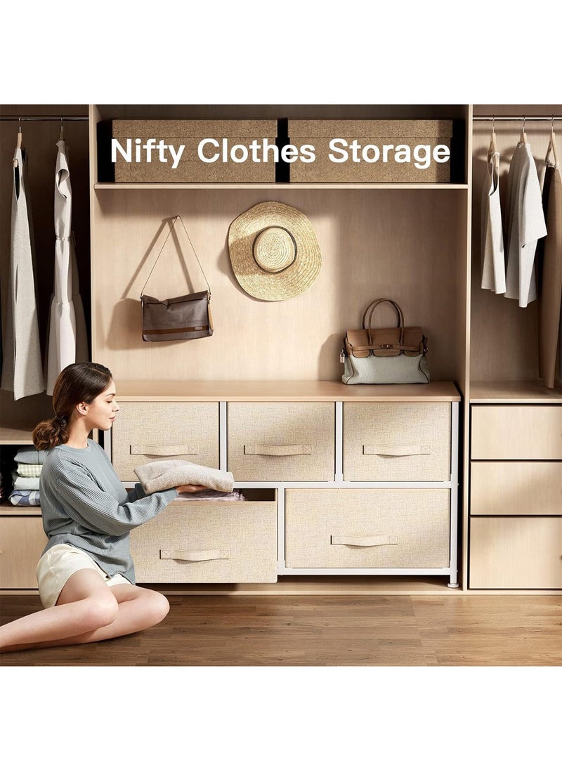 Sharpdo SHARPDO Fabric Storage Cabinet, Bedroom Dresser with 5 Drawers, Console Storage Table Clothing Organizer with Wooden Top and Easy Pull Handles, Suitable for Closet Living Room Nursery Hallway 100*30*55.5cm  - Image 5