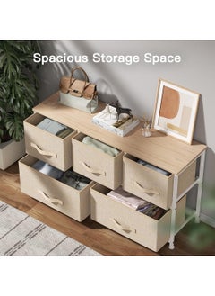 Sharpdo SHARPDO Fabric Storage Cabinet, Bedroom Dresser with 5 Drawers, Console Storage Table Clothing Organizer with Wooden Top and Easy Pull Handles, Suitable for Closet Living Room Nursery Hallway 100*30*55.5cm  - Image 2