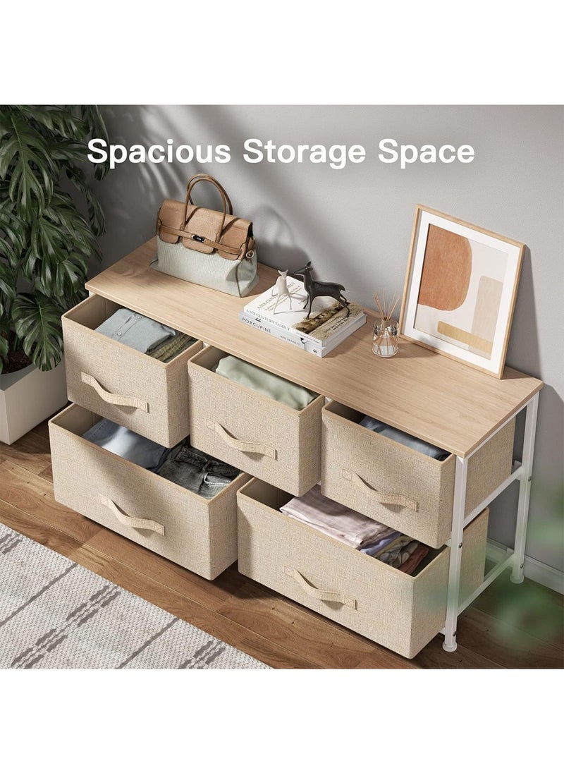 Sharpdo SHARPDO Fabric Storage Cabinet, Bedroom Dresser with 5 Drawers, Console Storage Table Clothing Organizer with Wooden Top and Easy Pull Handles, Suitable for Closet Living Room Nursery Hallway 100*30*55.5cm  - Image 2