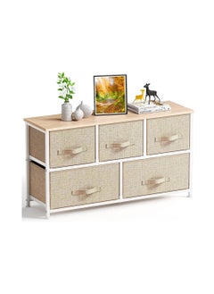 Sharpdo SHARPDO Fabric Storage Cabinet, Bedroom Dresser with 5 Drawers, Console Storage Table Clothing Organizer with Wooden Top and Easy Pull Handles, Suitable for Closet Living Room Nursery Hallway 100*30*55.5cm  - Image 1