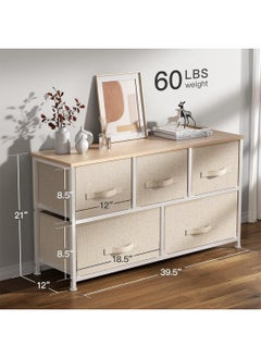 Sharpdo SHARPDO Fabric Storage Cabinet, Bedroom Dresser with 5 Drawers, Console Storage Table Clothing Organizer with Wooden Top and Easy Pull Handles, Suitable for Closet Living Room Nursery Hallway 100*30*55.5cm  - Image 4
