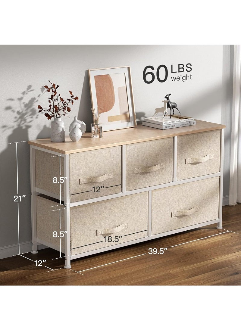 Sharpdo SHARPDO Fabric Storage Cabinet, Bedroom Dresser with 5 Drawers, Console Storage Table Clothing Organizer with Wooden Top and Easy Pull Handles, Suitable for Closet Living Room Nursery Hallway 100*30*55.5cm  - Image 4