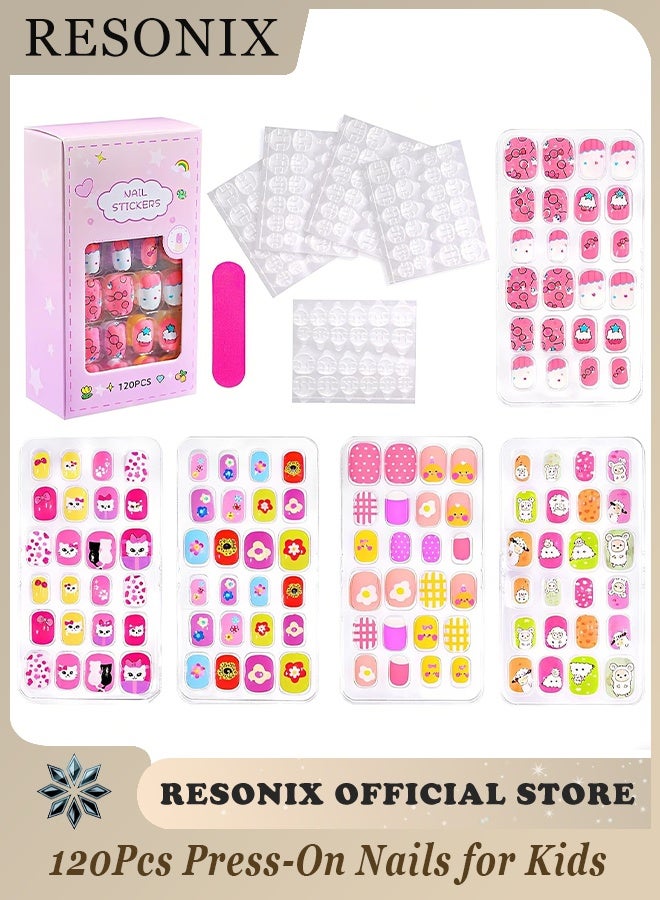 ريزونيكس 120 قطعة من أظافر الضغط للأطفال - أظافر صناعية أكريليك ملونة للأطفال، مجموعة فن أظافر ممتعة وآمنة بتغطية كاملة للفتيات مع علامات تبويب لاصقة للأظافر، هدية رائعة لتزيين فن الأظافر للفتيات الصغيرات - Image 1