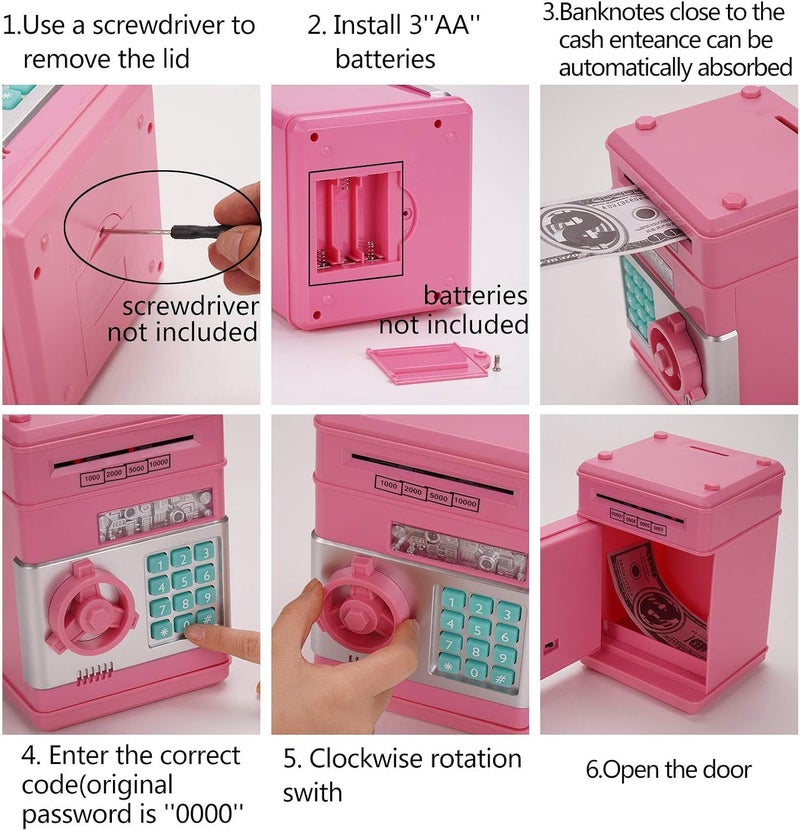 Mini ATM Savings Piggy Banks Toys for Real Money Save for Kids Girls Boys Adults, Electronic ATM Machine Coin Bank Money Saver Digital Password, Cash Safe Box Gifts for Children (Multicolor) - Image 5