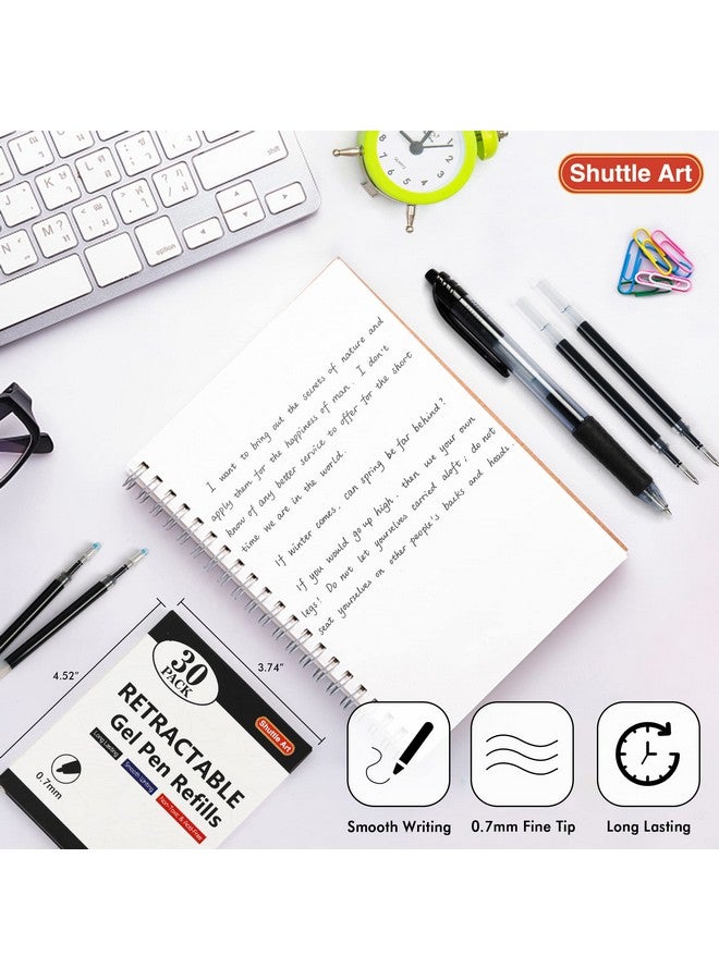 شاتل أرت أقلام جل قابلة لإعادة التعبئة، مجموعة من 30 قلم جل أسود من Shuttle Art، مجموعة كبيرة، برأس رفيع 0.7 مم للكتابة اليومية وتدوين الملاحظات والمدرسة والمكتب والمنزل - Image 4