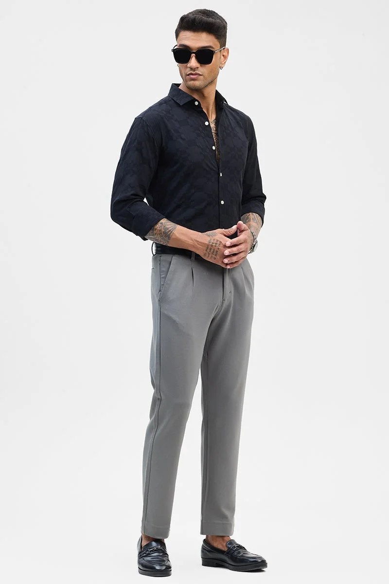 SNITCH Black Self-Design Slim Fit Shirt