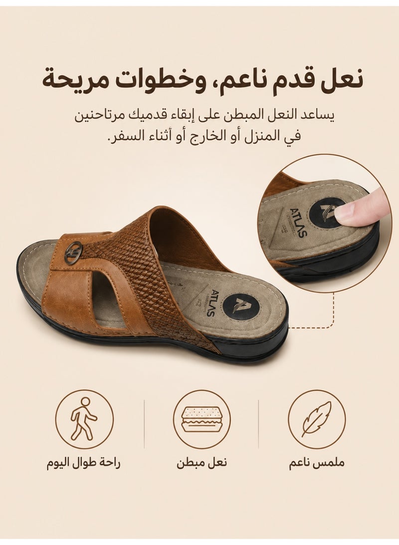 Men’s Leather-Look Arabic Sandals, Open Toe Slip-On House Slippers with Woven Strap, Soft Footbed, Non-Slip Sole, Comfortable Casual Sandals - Image 2
