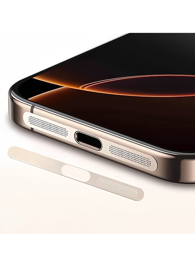 Gold 2-piece headphone speaker net suitable for iPhone 12 series/iPhone 13 series/iPhone 14 series/iPhone 15 series/iPhone 16 series dust cover protective cover  - Image 1