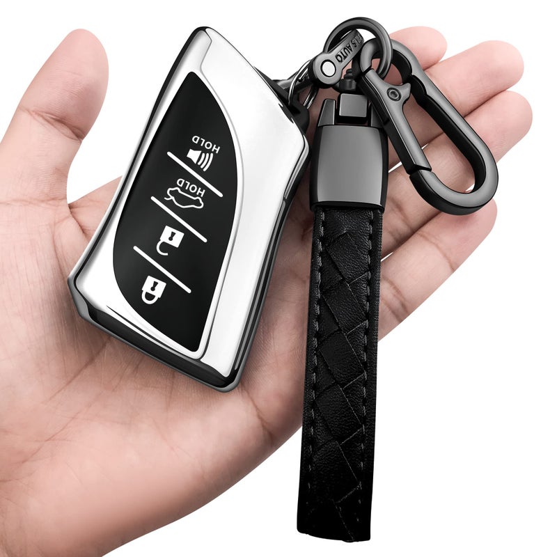 Sindeda for Lexus Key Fob Cover With Keychain TPU Full Protection Key Shell Case Compatible with Lexus 20182024 ES350 LC500 LC500h LS500 LS500h 20192024 UX200 UX250h ES300h 20202024 GX460 Silver