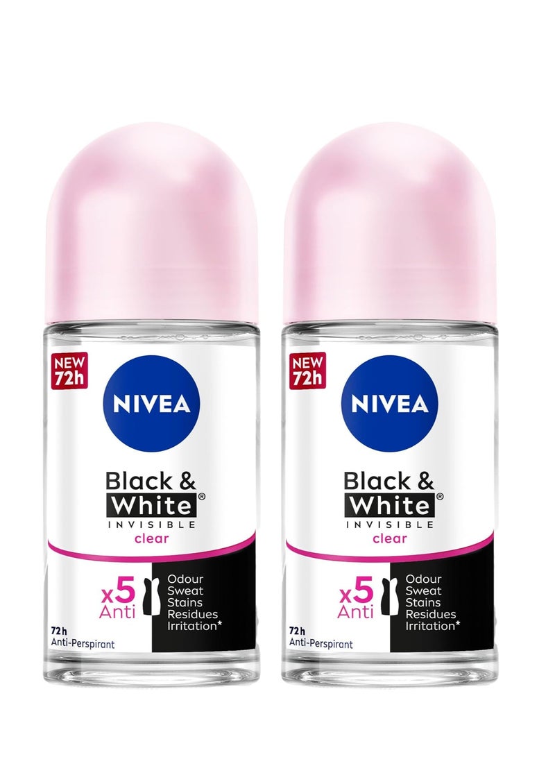 نيفيا مزيل عرق رول أون للنساء، حماية غير مرئية للأبيض والأسود، أصلي، 2 × 50 مل