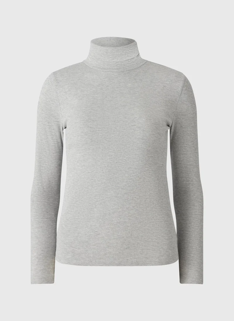 Matalan Grey Roll Neck Ribbed Top