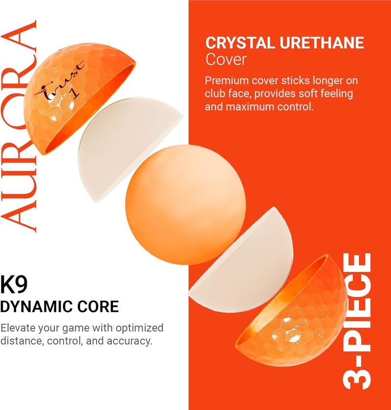 Trust Golf Balls - Aurora & Rosa Crystal Urethane Series | Eye-Catching & Easy to Spot | Maximum Distance, Soft Feel, Straight Flight, & Greenside Control | Blue, Orange, Pink, Yellow | 12 or 48 Balls - Image 2