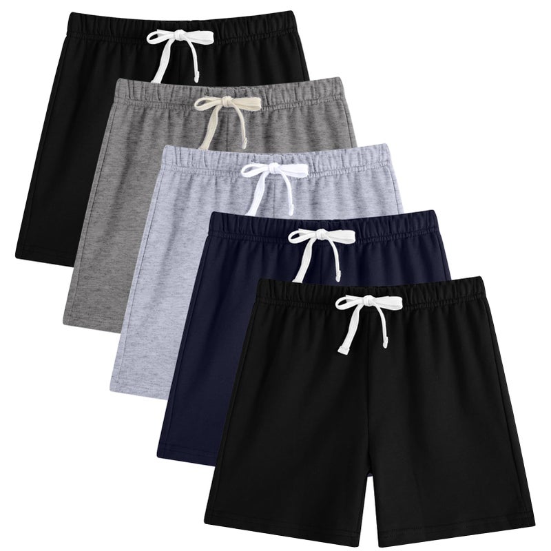 Phedrew 5-Pack Boys Cotton Shorts Toddler French Terry Cotton Pull On Shorts with Drawstringï¼ˆ2-12 Yearsï¼‰ - Image 1