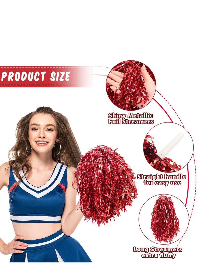 24 Pcs Cheerleading Pom Poms, Cheer Pom Poms Dance Pom Poms Fluffy Pom Poms Cheer Metallic Strips With Plastic Handle for Sports Matches, Stage Performance, Holiday Celebrate - Image 2