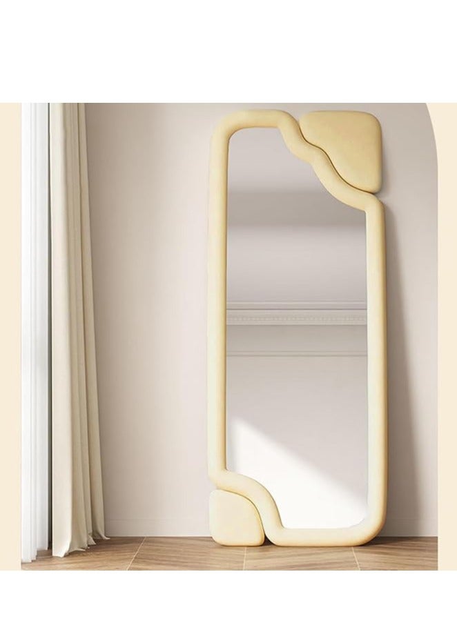 Vparty 60x160 cm Full-Length Rectangular Mirror with Flannel-Wrapped Wooden Frame, Versatile Floor and Wall Mirror, Elegant Full Body Decorative Mirror for Bedroom, Living Room, Entryway, Modern Home Décor, Stylish Leaning or Standing Design  - Image 1