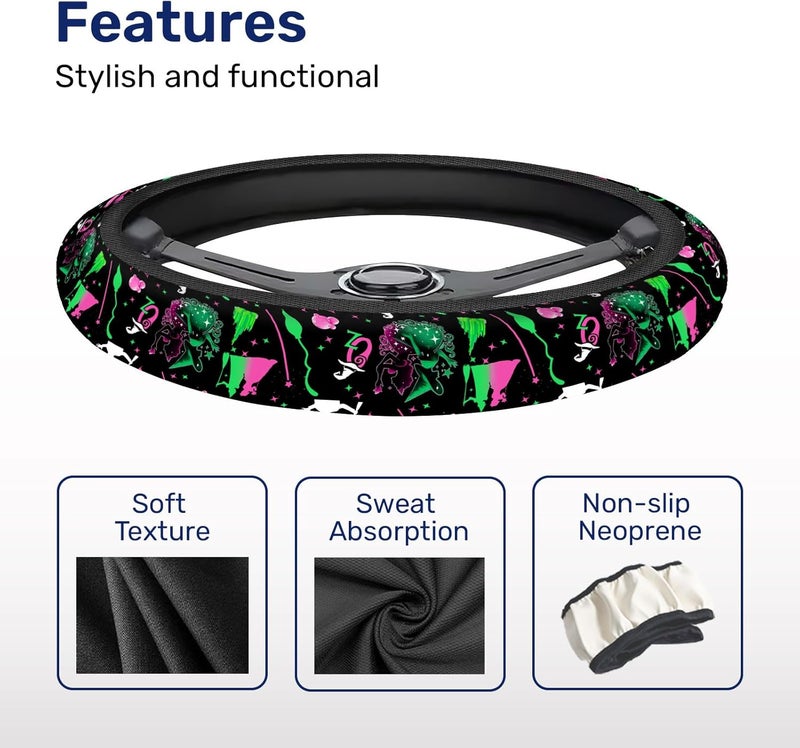 GENANY - Polyester Steering Wheel Cover - Mystic Artistic Theme, Car Accessories for Spring Summer Neoprene Non-Slip Breathable Sweat Absorbent Size 15 - Image 4