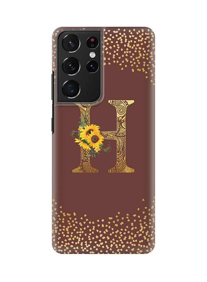 Stylizedd Monogram Slim Cover for Samsung Galaxy S21 Ultra 5G Case Custom Initials Letter Floral Pattern Snap Series Mobile Cover Matte Alphabet  - H (Brown) - Image 1