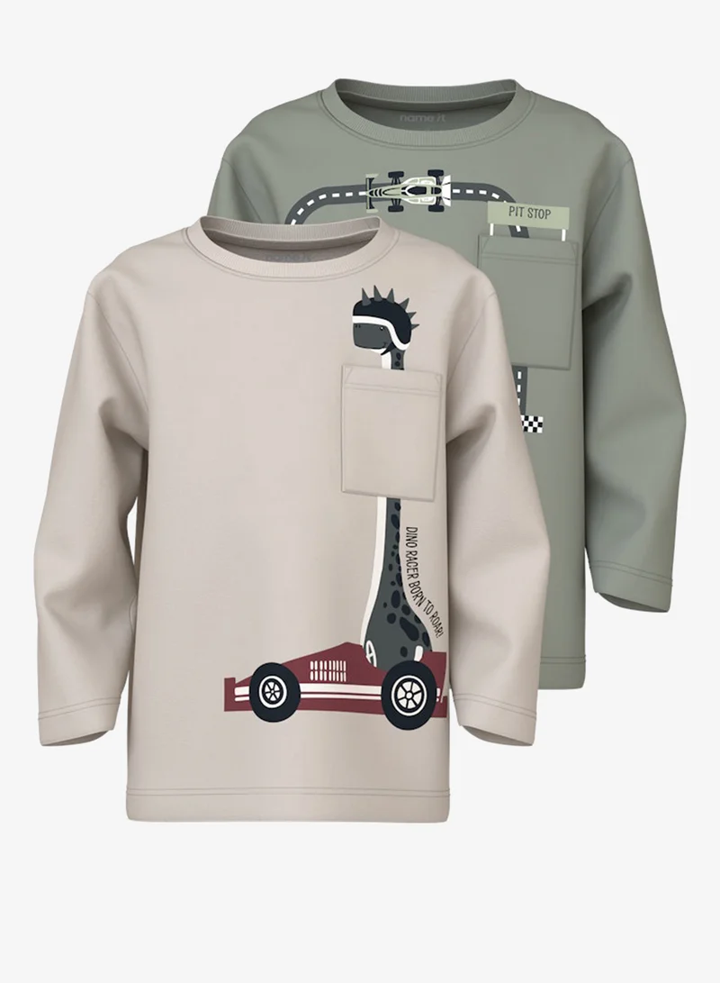 نيم ات مجموعة من تيشيرتين مطبوعتين بياقة دائرية للأطفال