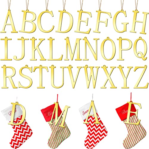 Jetec 26 Pieces Christmas Stocking Tags Letter Cutout Initial Ornaments Personalized Farmhouse Hanging Name Tags for Christmas Rustic DecorGoldAcrylic - Image 1
