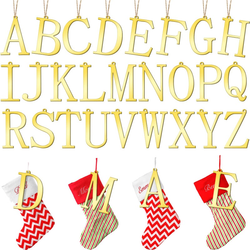 Jetec 26 Pieces Christmas Stocking Tags Letter Cutout Initial Ornaments Personalized Farmhouse Hanging Name Tags for Christmas Rustic DecorGoldAcrylic - Image 2