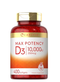 CARLYLE Vitamin D 10000 IU 400 Softgels | Value Size | Max Potency | Promotes Strong Bones and Teeth | Non-GMO, Gluten Free Supplement  - Image 1