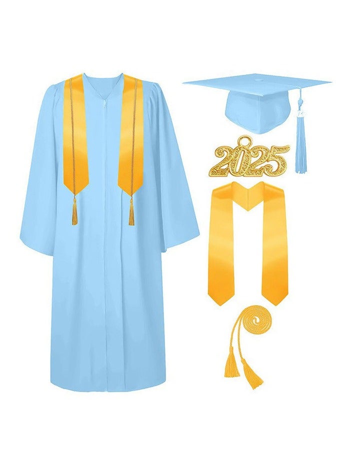 Loquat Middle High School College Graduation Gown Robe With Cap Blue