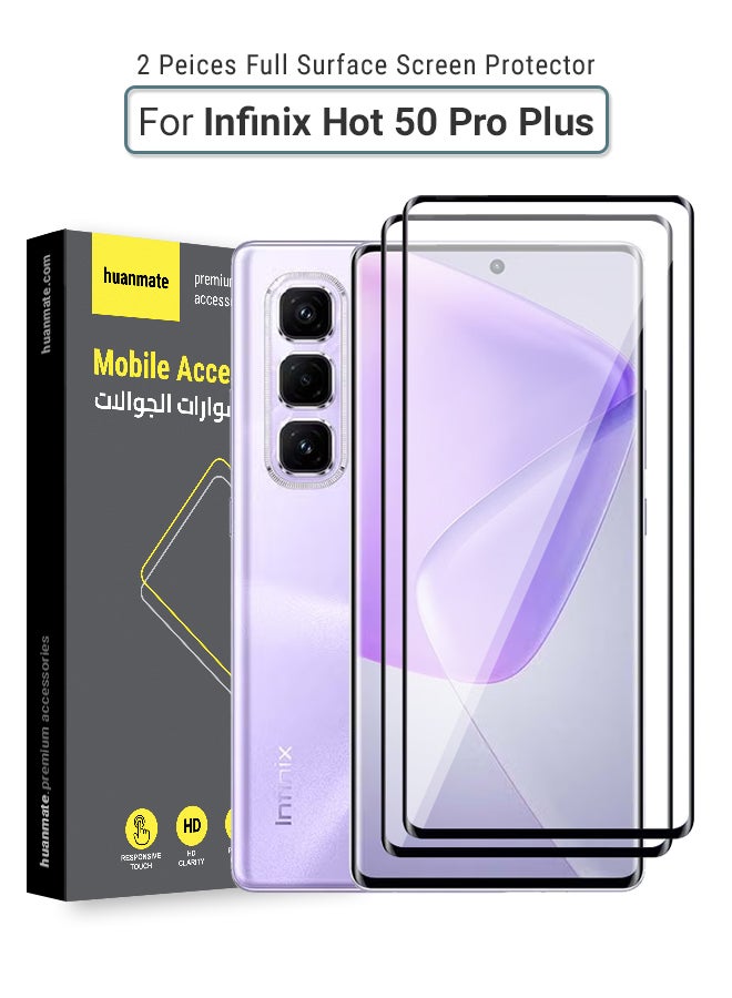 huanmate 2 Pieces Infinix Hot 50 Pro Plus Screen Protector – Premium Edge to Edge Tempered Glass, High Transparency, Delicate Touch, Anti-Explosion, Smooth Arc Edges, Easy Installation - Image 1