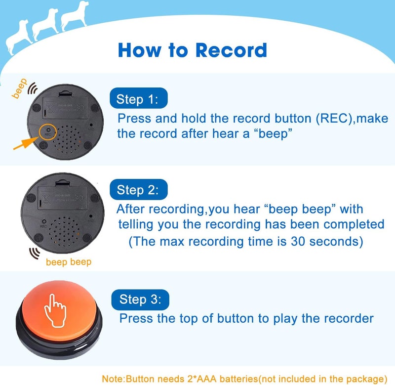 BoArt Voice Recording Button, Dog Buttons for Communication Pet Training Buzzer, 30 Second Record&Playback, Voice Recording Clicker for Cat, Puppy, Pet Trainin, Funny Gift for Study Office Home 4 Pcs - Image 5