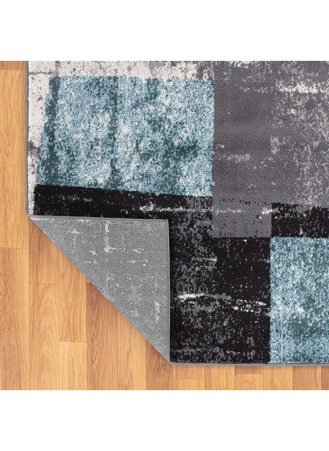 Rugshop - Contemporary Abstract Boxes Stain Resistant High Traffic Living Room Kitchen Bedroom Dining Home Office Runner Rug 2'X7' Blue - Image 1