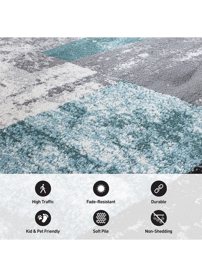 Rugshop - Contemporary Abstract Boxes Stain Resistant High Traffic Living Room Kitchen Bedroom Dining Home Office Runner Rug 2'X7' Blue - Image 1
