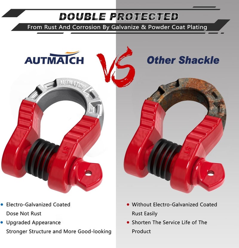 AUTMATCH D Ring Shackles 3/4" Mega Shackle (2 Pack) 68,000Ibs Break Strength - Heavy Duty Clevis Shackles with 7/8" Screw Pin and Isolator Washer for Tow Strap Winch Off Road Vehicle Recovery, Red - Image 5
