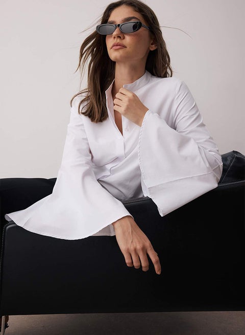 White Spanish Sleeve Regular Woven Shirt