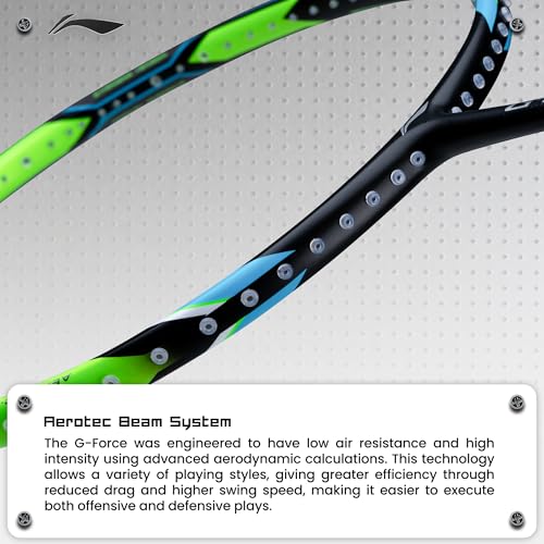 Li-Ning Carbon Fibre G-Force 8200 Extra Strong Unstrung Badminton Racket with Full Cover | 3U | Maximum Tension ? 35 Lbs (Black/Lime Green) - Image 3