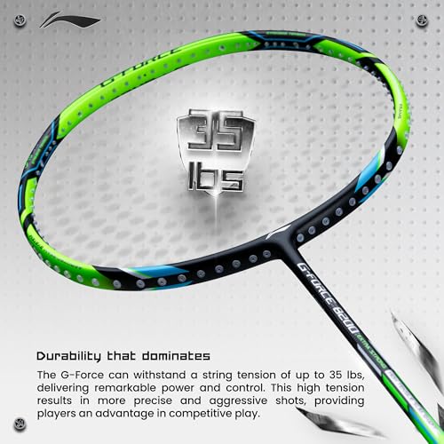 Li-Ning Carbon Fibre G-Force 8200 Extra Strong Unstrung Badminton Racket with Full Cover | 3U | Maximum Tension ? 35 Lbs (Black/Lime Green) - Image 2