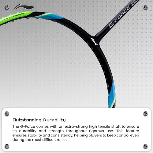 Li-Ning Carbon Fibre G-Force 8200 Extra Strong Unstrung Badminton Racket with Full Cover | 3U | Maximum Tension ? 35 Lbs (Black/Lime Green) - Image 4