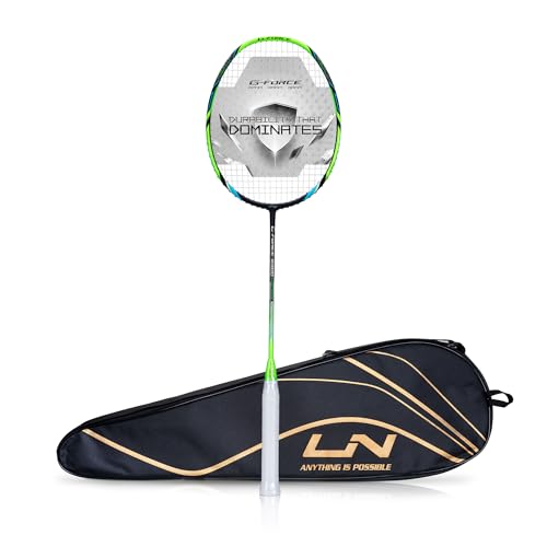 Li-Ning Carbon Fibre G-Force 8200 Extra Strong Unstrung Badminton Racket with Full Cover | 3U | Maximum Tension ? 35 Lbs (Black/Lime Green) - Image 1