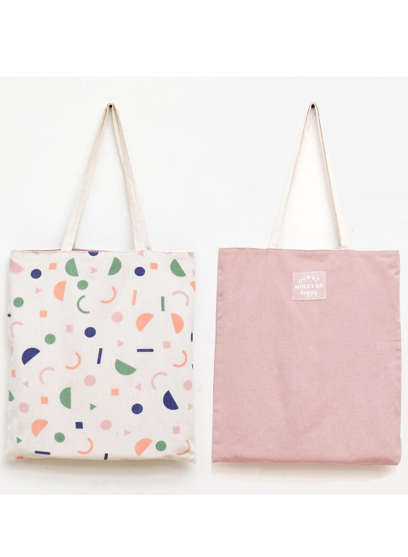 Double-Sided Cotton Linen Canvas Reusable Shopping Bag, Tote Bag