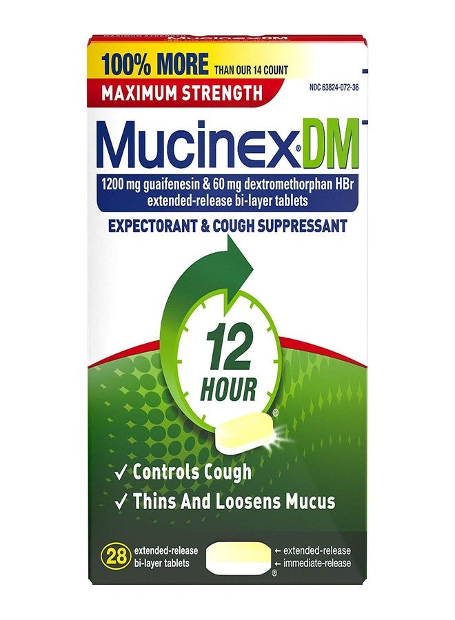 Mucinex DM Maximum Strength 12-Hour Expectorant and Cough Suppressant Tablets, 28 Count - Image 1