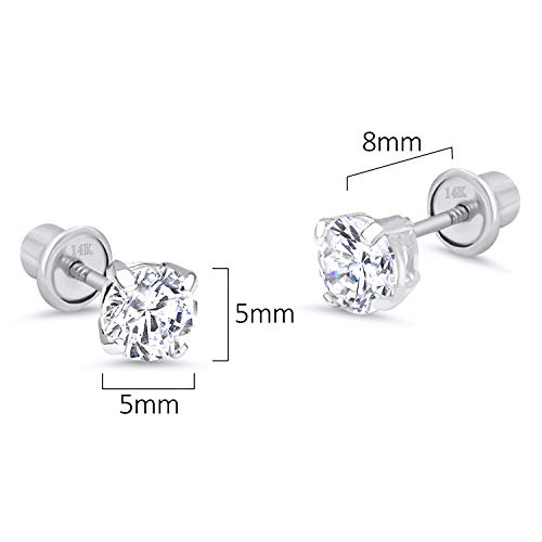 Lovearing 14k White Gold 5mm Basket Round Solitaire Cubic Zirconia Children Screw Back Baby Girls Earrings - Image 2