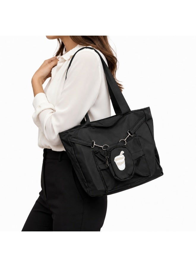 Women’s Tote Bag with Top Zipper, Multiple Front Pockets, Detachable Mini Purse and Wide Shoulder Straps - Image 1