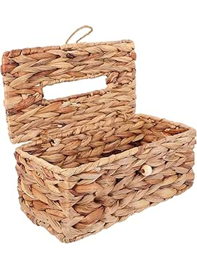 Woven Seagrass Tissue Box Holder Light Yellow Retro Desktop Storage Container - Image 1