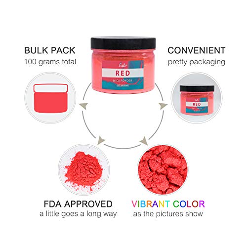 Limino Mica Powder Pure - 3.5oz Pearl Epoxy Resin Color Pigment - Cosmetic Grade Slime Coloring Pigment - Natural Soap Dye for Soap Making Supplies Kit, Bath Bomb Colorant, Paint, Nail Art (Red) - Image 5