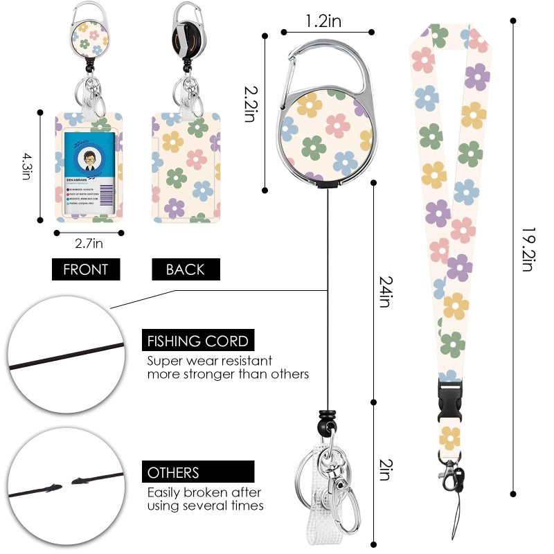 Vorruil Flower Lanyards for ID Badge, ID Badge Holder with Retractable Reel Clip and Keychain, Vertical Heavy Duty Identity Badge Cover Case Protector for Student Teacher Nurse Women Men - Image 2