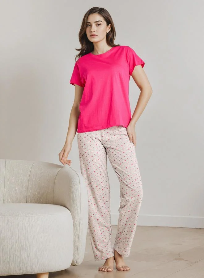 سبلاش فيڤ طقم بيجامة مطبوعة وقميص بياقة دائرية