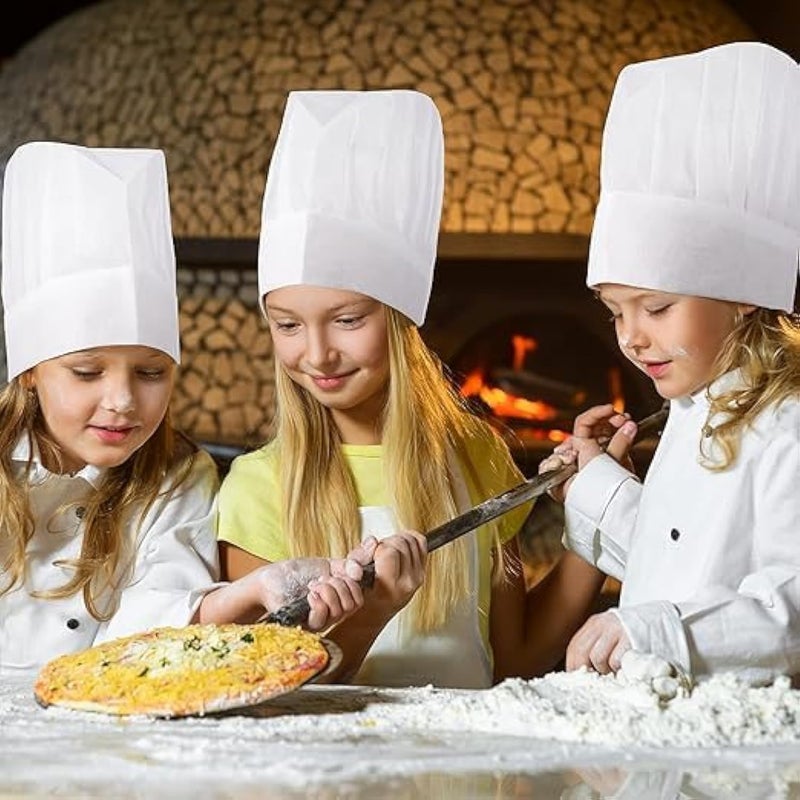 2 Pieces Non Woven White Chef Hats for Kids Adults, Adjustable Chef Hats for Kitchen, Baking, Cooking, Home, School, Pizza and Party Supplies, White, One Size, Kids Unisex