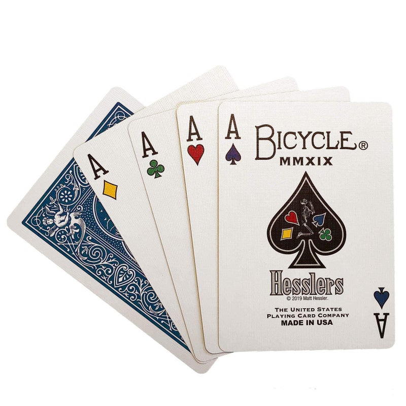 Bicycle Hesslers (Blue) Rider Back Playing Cards, Unique Four-Color Suites (Includes Poker Hand Reference Cards) - Image 1
