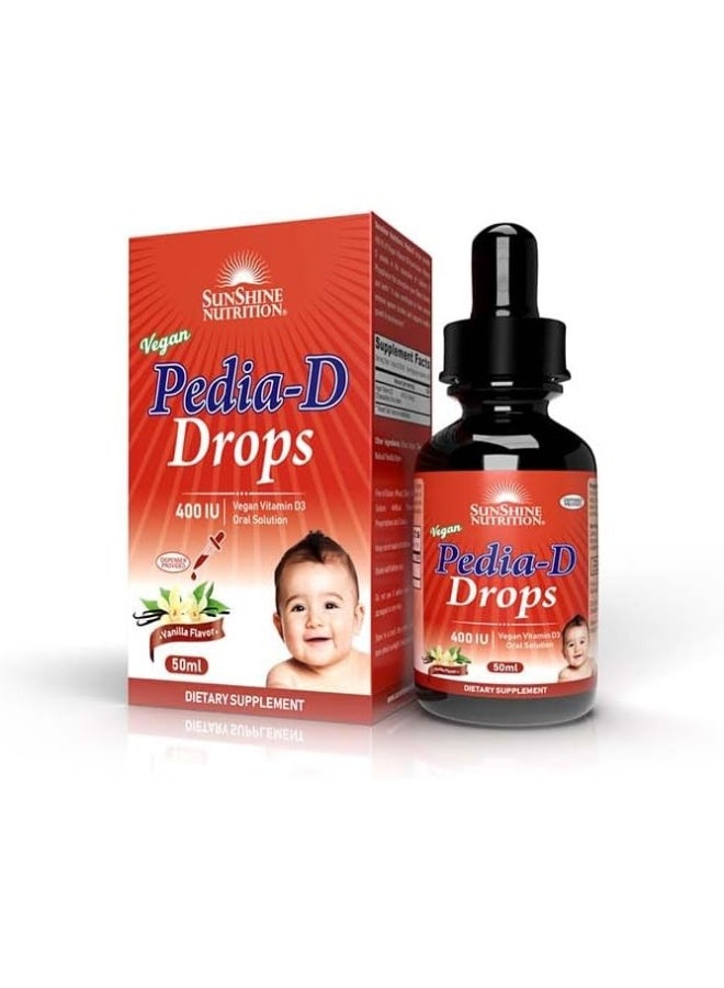 SUNSHINE NUTRITION Pedia-D Drops 400 Iu نباتي فيتامين D3 محلول فموي بنكهة الفانيليا 50 مل